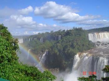 A rainbow made by the falls at Iguazú - Rainbows were everywhere at Iguazú as the falls puverized the water.
