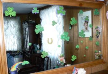 window clings - St. Patricks day window clings in our dining room.