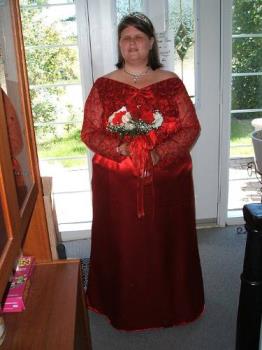 Me in my wedding dress. - I&#039;m not the skinniest woman who ever existed, but my husband said I knocked his socks out, in this dress, which I designed myself!! 