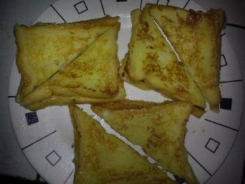 french toast - eggs
condensed milk
pinch of salt
few teaspoons of sugar to add more sweetness

try it with cheese-filling.
=)