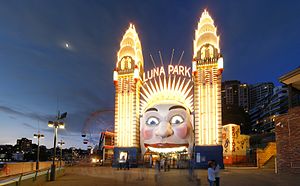 Luna Park - Luna Park in Sydney near the Harbour Bridge was first opened 4-10-1935. It has had a colourful history and is still popular today.