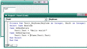 Sample code - This is a sample code for using the keydown event of Visual Basic 6 to handle an event when enter and caps lock keys are pressed.
