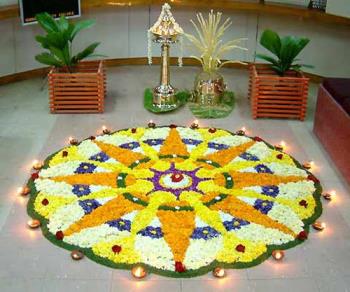 Rangoli with flower - This is the traditional rangoli with flower in Kerala.