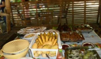 Fruits among dishes - Lots of food