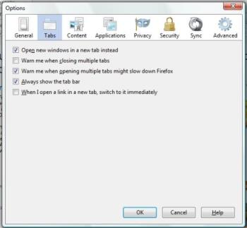 Firefox Options - The settings which should open a new tab when clicking on a link Firefox Options - The settings which should open a new tab when clicking on a link