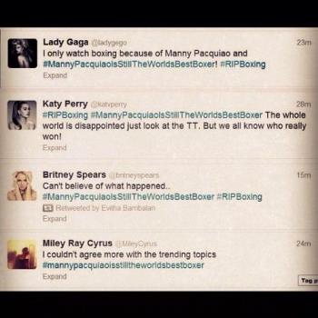 Celebrity Tweets about Pacquiao-Bradley match - This is a screen shot a friend took about the reactions of some notable celebrities.