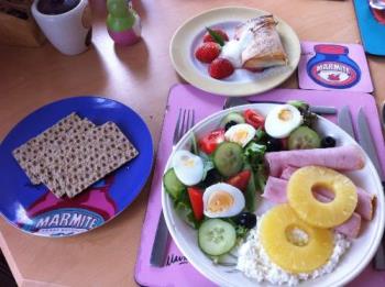 My lunch today - A simple cottage cheese and ham salad made to look appetizing