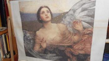 cross-stitch picture - My finished cross-stitch rendition of the painting Sense of Light by Annie Louise Swynnerton.