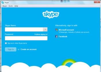 Skype Login - Screenshot of login screen for Skype.