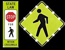 Pedestrian Warning Signs - Sign placed in middle of the street at crosswalks and flashing sign