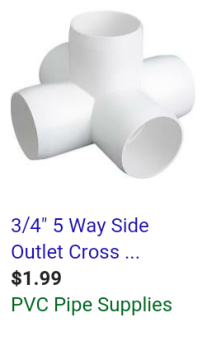 I didn&#039;t see the plus shaped for sided one that I was talking about but this would do.  Just have the the fifth hole, 90° from the other four facing the bottom so that it won&#039;t tear your material.  once you have it set up, I would use some adhesive when connecting the pipes.  Ask the person at the hareware/building supply store, for information on that. 