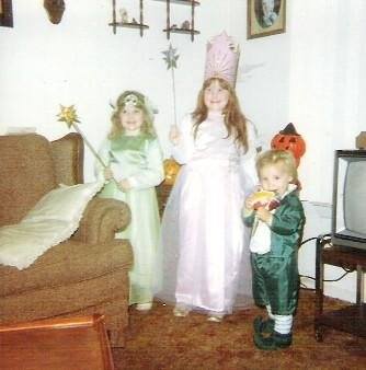 Me as Princess Ozma, my sister as Glinda, and my brother as one of the Lollipop Guild. My mom made our costumes. Halloween 1988.