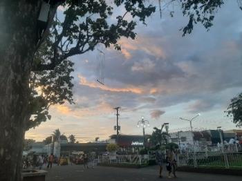 Public plaza at dusk