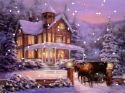 Snowy Christmas - House lighted up with snow falling