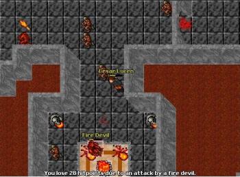 Fire Devil in Tibia - My Paladin in a fight with a Fire Devil