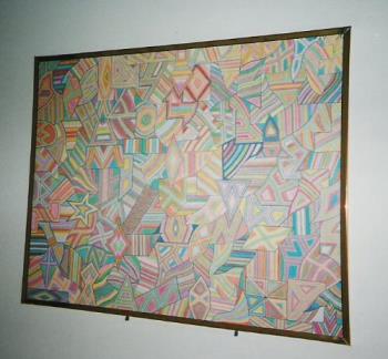 Ken&#039;s Artwork - Here is a picture of my artwork done on a posterboard.  It is abstract or geometric art and I used markers for this and lots of lines and colors.  I do other objects as well as posterboard.