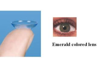 contact lens - no color and emerald colored contact lens