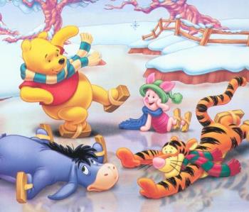 Disney Christmas - A picture of Winnie the Pooh and company skating in ice during Christmas