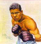 Joe Louis - painting of the Brown Bomber Joe Louis, wearing trunks and boxing gloves.