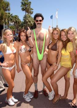 Borat and the girls - In the image are borat and the girls..he is feeling goo...and they smile at the camera..LoL