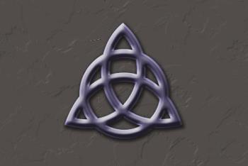 triquetra - The celtic symbol triquetra.  There are many theories to what it stands for.  Pagans may use it to represent the triple goddess.  Christians use it to represent the father, son and holy ghost.  
The tv series Charmed used this symbol to represent the power of 3.  

