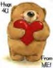 BEAR HUGS - Picture of teddy bear holding a heart, saying "Hugs 4 u from me"