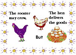 The Goods - picture of Rooster and Hen with eggs.