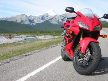 motorcycle - 2005 Honda CBR600rr, photo taken on Highway40 in Kananaskis Country just outside of Calgary, Alberta, Canada.  That is close to Elbow Falls, really a great ride if you can get there.