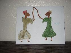 Two fist in the air. - A picture I painted of two women fighting and then embracing.  God Bless