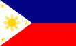 Flag of the Philippines - The flag has a blue band on top, a red band at the bottom, a white equilateral triangle with three stars and sun with eight rays.
