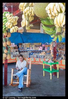 fruit stand - Woman sitting in a fruit stand. Mexico 
