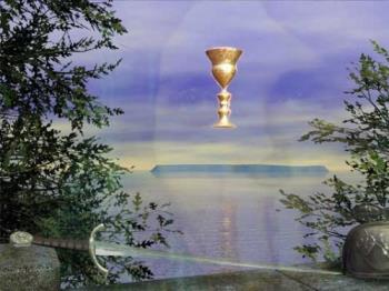 Isle of Avalon, Grail and Excalibur - This picture shows the legendary Isle of Avalon, with the Grail and Excalibur. Isle of Avalon, Grail and Excalibur - This picture shows the legendary Isle of Avalon, with the Grail and Excalibur.