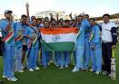 indian cricket team - indian cricket team with the country falg at the victory.
