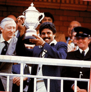kapil - kapil after wiining world cup 1983