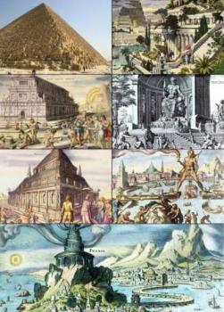 Seven Wonder of Ancient World - The Seven Wonders of the Ancient World (from left to right, top to bottom): Great Pyramid of Giza, Hanging Gardens of Babylon, Temple of Artemis, Statue of Zeus at Olympia, Mausoleum of Maussollos, Colossus of Rhodes and the Lighthouse of Alexandria.