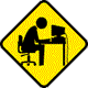 Having computer problems,Cannot think straight.. - picture of a cartoon character working on computer,beating his head on it.. Frustrated,The background is yellow and the cartoon is colored in in black to make the picture stand out more. The picture has motion in it to make it more interesting.