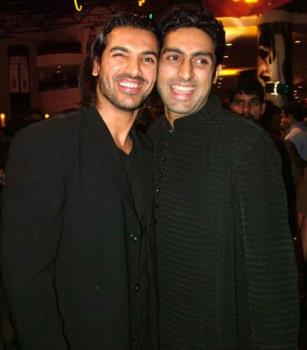 Abhishek (Bhaiyya) Bachchan and john Abraham - This Photograph was shot during the premiere of the movie "BLACK"
