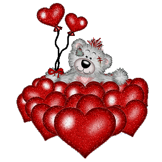 Glitter Hearts - Bear surrounded by hearts
