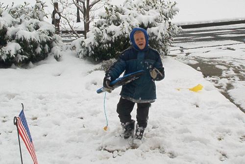 my son in the snow - snow in Atlanta!