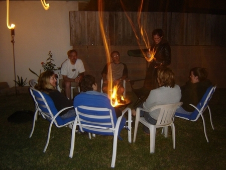 me and friends - Somehow I ended up with the fire in my hands...