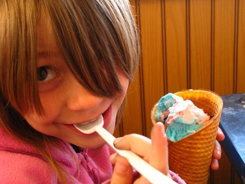 Cotton Candy Ice Cream - My sister, eating cotton candy ice cream at the local TCBY.