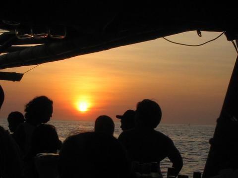 the sunset - having a good time at the floating bar on a sunset