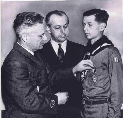 Arthur Eldred (center) with Son Willard - The BSA's first Eagle Scout Arthur Eldred at his Son's Willard Eagle Court of Honor.