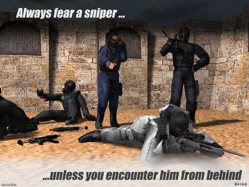 Counter Strike - Sniper obliviuos of assaulters having a laughat him
