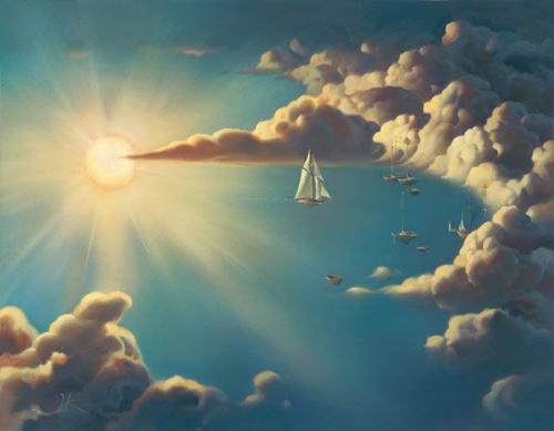 nature - it is a painting which shows the imagination of painter.means in this painting both sky and sea can be seen.sun and cloud shows sky nature and boats shows sea nature.