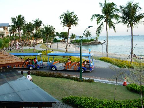 Sentosa Seashore - Panoramic at the Sentosa Island, Singapore. Sentosa Island is the main attraction in Singapore, it is visited by many tourists every year. The government of Singapore keep develop the island to attract the tourist. Sentosa is also considered as the first man-made seashore in the world.