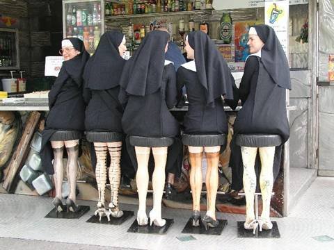 Nuns on Stools - Special stools were made, shocking the Monsignor & Bishop