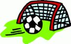 Soccer Ball & Goal Posts - caricature of a soccer ball in front of the goal posts.