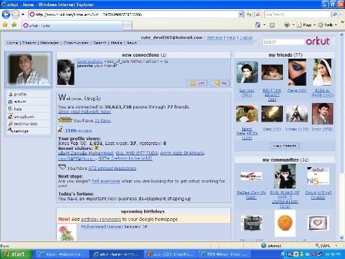 orkut homepage - my orkut homepage