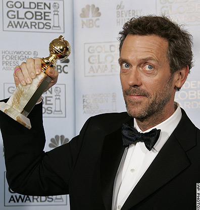 Hugh Laurie wins! - Hugh Laurie with his Golden Globe for Best Actor in a Television Drama (2007).